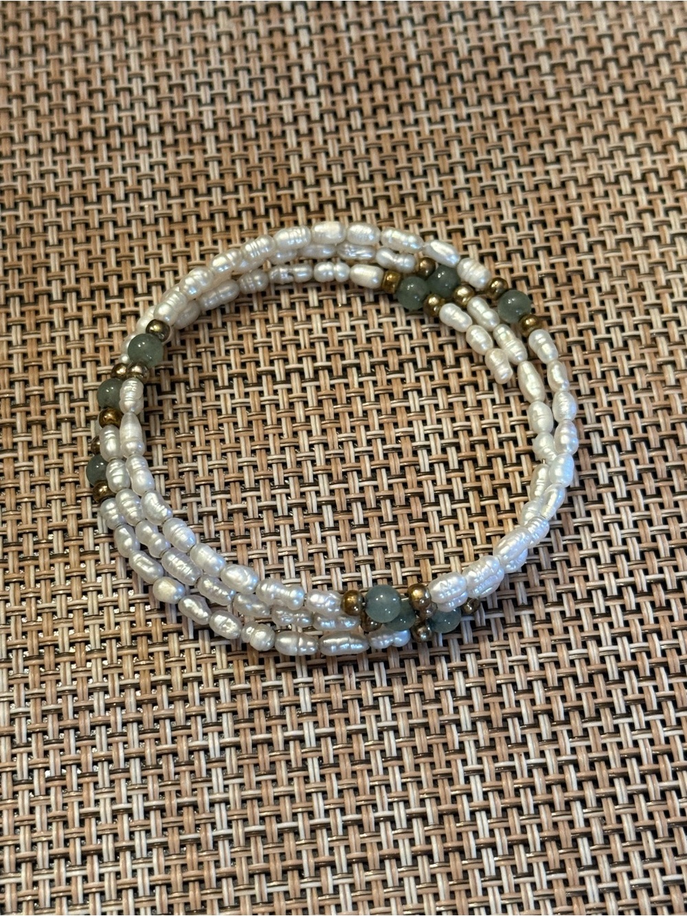 Pearl and Green Bead Wrap Bracelet - Unbranded